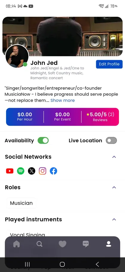 MusiciaNow artist profile