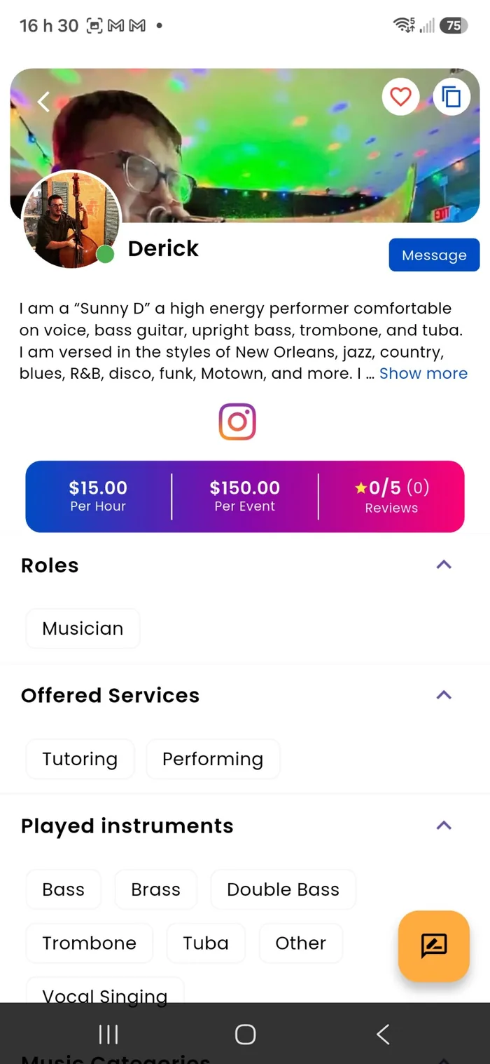 MusiciaNow artist discovery screen